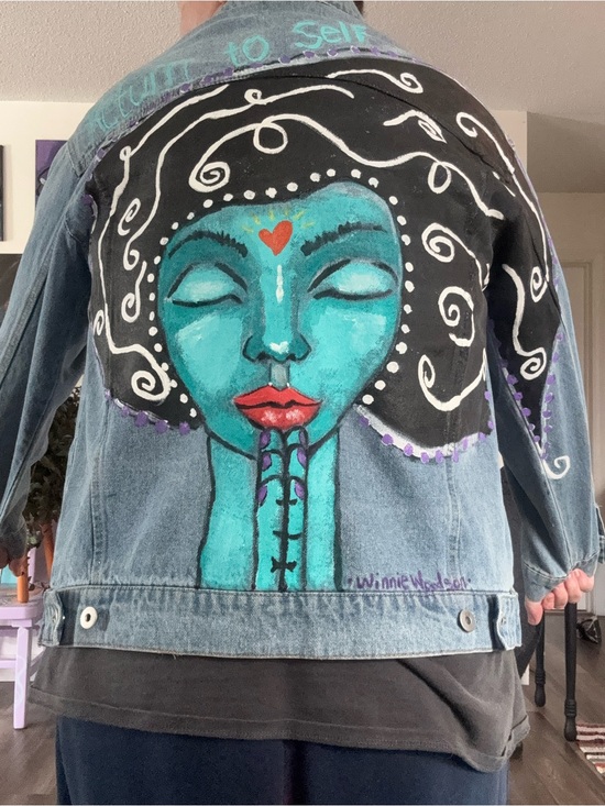 Winnie woodson Jackets & Blazers - Custom Hand-Painted "Return to Self" Denim Jacket - Large